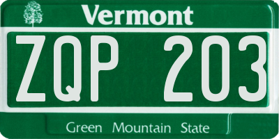 VT license plate ZQP203