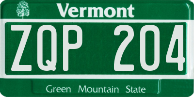 VT license plate ZQP204