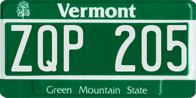 VT license plate ZQP205