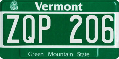 VT license plate ZQP206