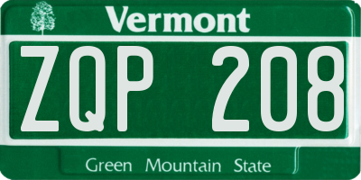 VT license plate ZQP208