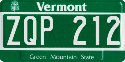 VT license plate ZQP212