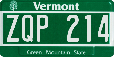 VT license plate ZQP214