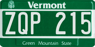 VT license plate ZQP215