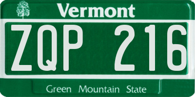 VT license plate ZQP216