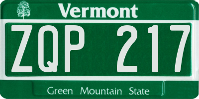 VT license plate ZQP217