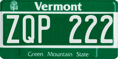 VT license plate ZQP222
