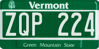 VT license plate ZQP224