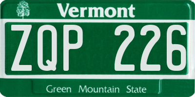 VT license plate ZQP226