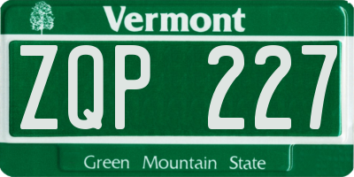 VT license plate ZQP227