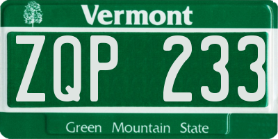 VT license plate ZQP233