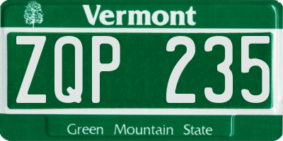 VT license plate ZQP235