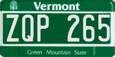 VT license plate ZQP265