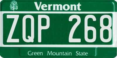 VT license plate ZQP268