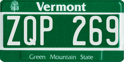 VT license plate ZQP269