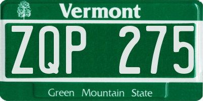 VT license plate ZQP275
