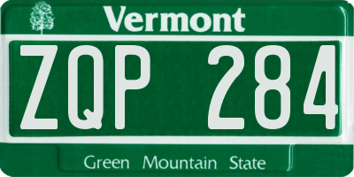 VT license plate ZQP284