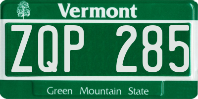 VT license plate ZQP285