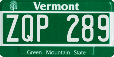 VT license plate ZQP289