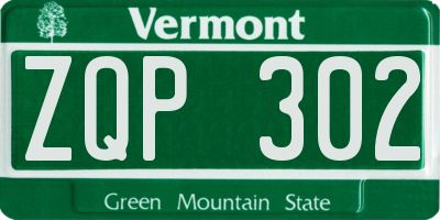 VT license plate ZQP302
