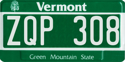 VT license plate ZQP308