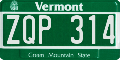 VT license plate ZQP314
