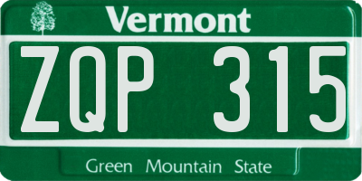 VT license plate ZQP315