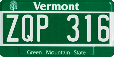 VT license plate ZQP316