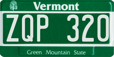 VT license plate ZQP320