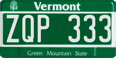 VT license plate ZQP333