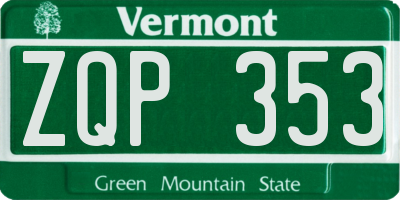 VT license plate ZQP353