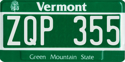 VT license plate ZQP355
