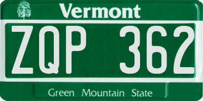 VT license plate ZQP362