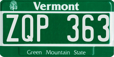 VT license plate ZQP363