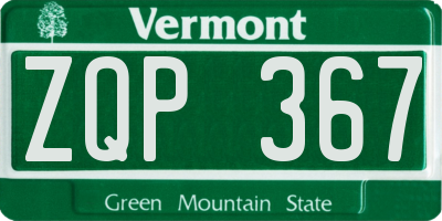 VT license plate ZQP367