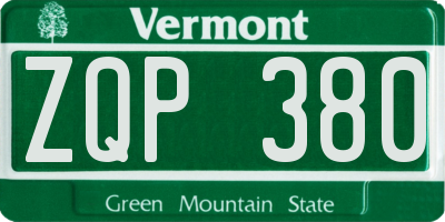 VT license plate ZQP380