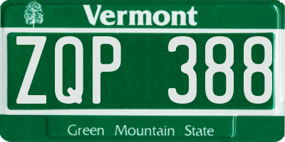 VT license plate ZQP388