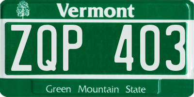 VT license plate ZQP403