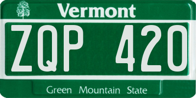 VT license plate ZQP420