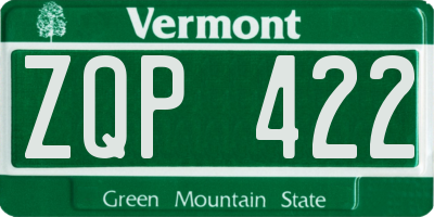 VT license plate ZQP422