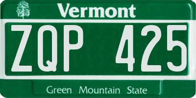VT license plate ZQP425