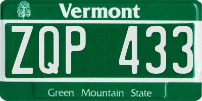 VT license plate ZQP433