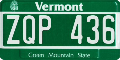 VT license plate ZQP436