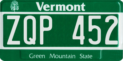 VT license plate ZQP452