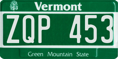 VT license plate ZQP453