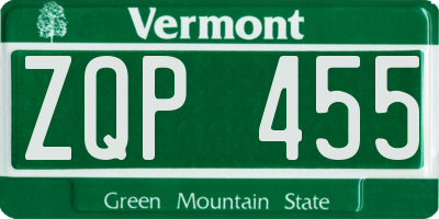 VT license plate ZQP455