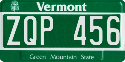VT license plate ZQP456