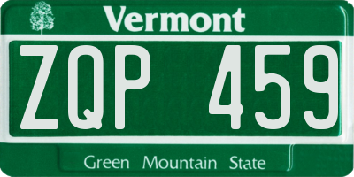 VT license plate ZQP459