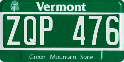 VT license plate ZQP476