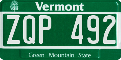 VT license plate ZQP492